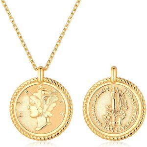 Coin Necklace Sterling Silver Vintage Round Circle Disc Dainty Coin Pendant Neck